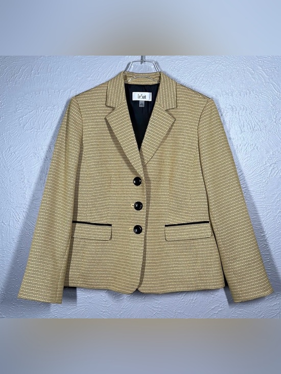 Le Suit Jackets & Blazers - NWT Le Suit Zest Yellow & Black Patterned 3 Button Up Jacket Blazer Size…